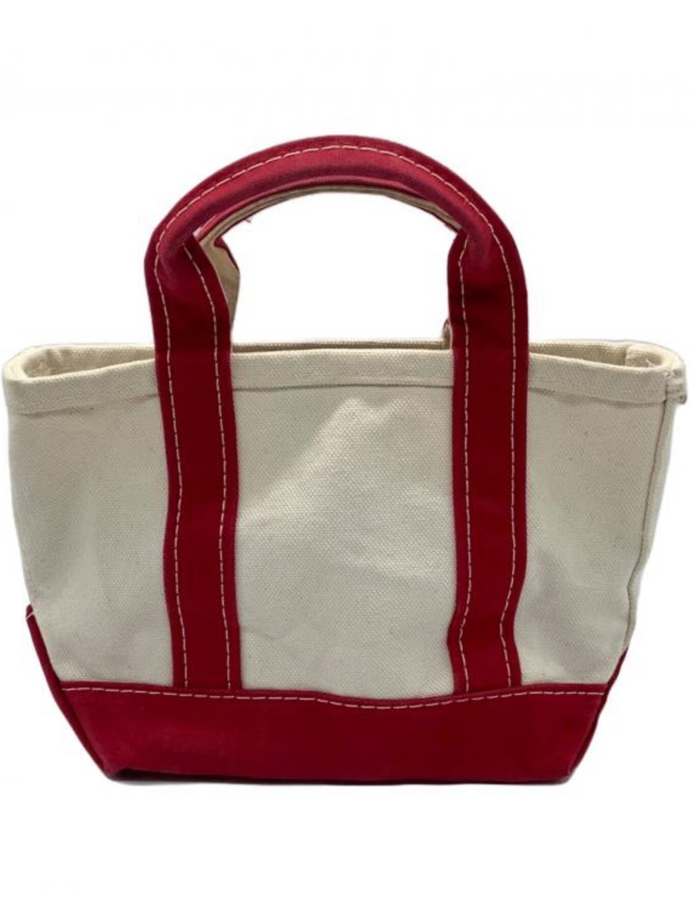 L.L. Bean Vintage Cream Canvas Boat and Tote with Red Trim and Snowman Patch - Picture 2 of 9